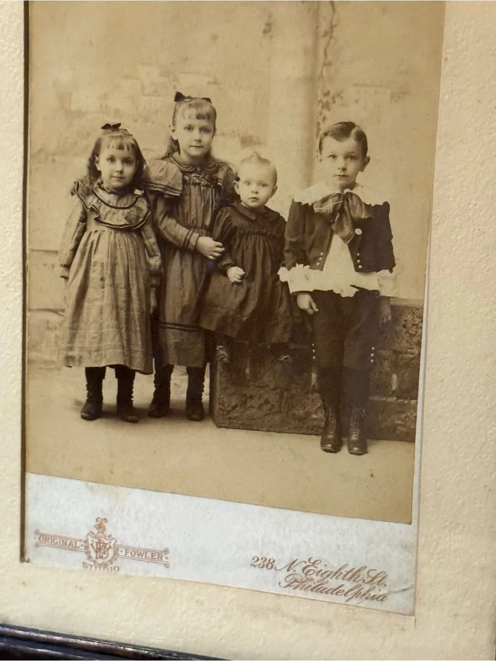 Antique late 1800’s Cabinet Card in Wood Picture Frame with Cream Mat